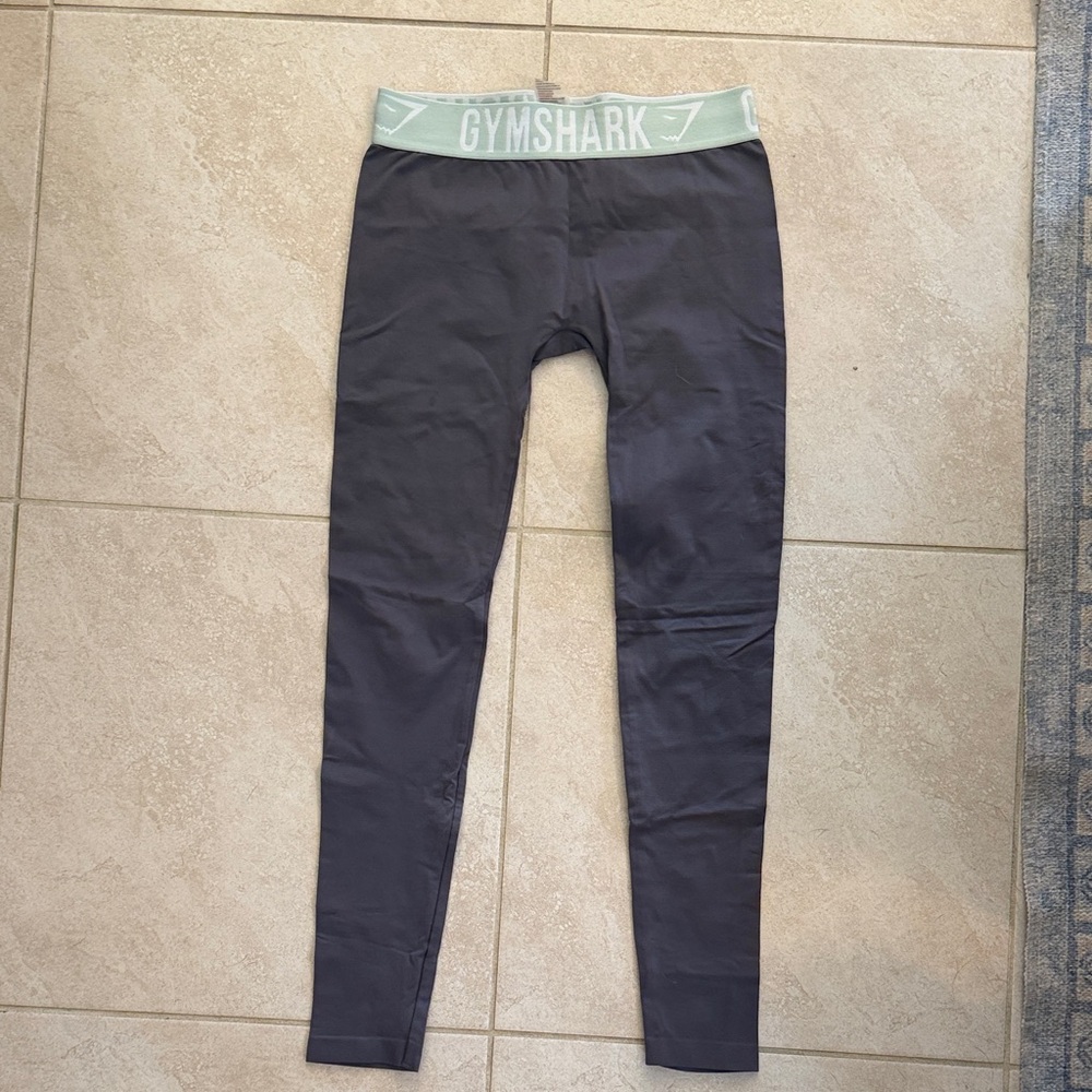 Gymshark Black Leggings with Mint Green Branded Waistband